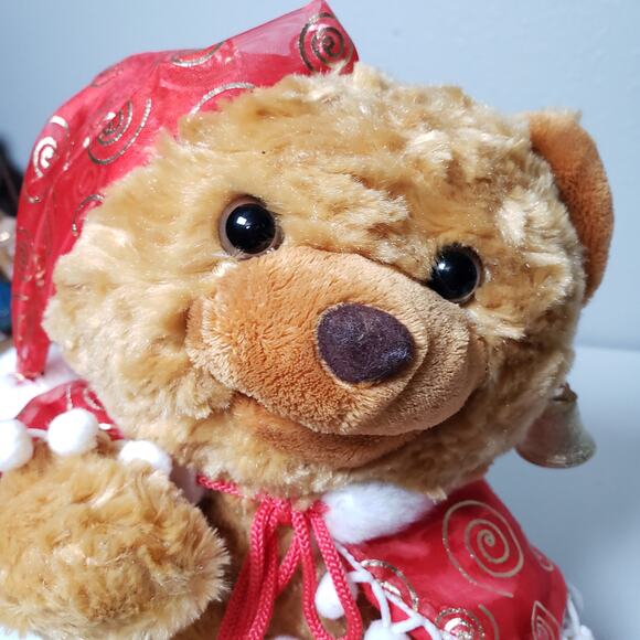 Aurora Battery Operated Christmas Bear Santa Elf Brown Teddy Bear Red Outfit - Picture 3 of 8